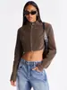 Chaqueta corta popular transfronteriza europea y americana con cuello alto de gamuza sintética para mujer, con cremallera, corte ajustado, corta, chaqueta de motociclista vintage