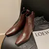 Botines de piel para mujer, nuevo estilo 2026, tacón medio, botines Chelsea de piel genuina, tacón grueso, botas estilo Western, botines Martin de punta