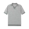 Camiseta de Punto Color Block a Rayas Retro para Hombre, Nuevo Estilo de Verano con Cuello de Gaviota, Camiseta Básica Versátil Casual de Manga Corta Calibre 14