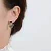 Exquisito Clip de Oreja de Amor con Pedrería de Lujo Ligero Pendientes de Corazón con Goteo de Aceite Negro Pendientes de Nicho de Gama Alta para Mujer
