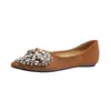 Versión de piel de oveja~Zapatos de salón bajos elegantes de estilo francés para mujer, zapatos planos de otoño que no cansan los pies, punta fina con pedrería, zapatos de vestir negros pequeños