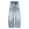 Calça Jeans Rasgada Foice Masculina Tendência de Rua Punk Gradiente Lavada Design Bolsos de Personalidade Cargo Perna Larga Calça Longa