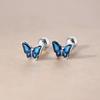 Pendientes de mariposa azul de aceite de plata 999 para mujer, simples, compactos, mini, de personalidad, con cierre de tornillo 8387D
