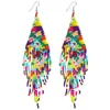 Pendientes de Borla Larga Coloridos con Flores de Luna de Cuentas de Arroz Hechos a Mano de Venta Caliente Transfronteriza Gancho de Oreja Bohemio Europeo y Americano para Mujeres