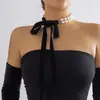 Joyería Transfronteriza Europea y Americana Más Vendida Collar de Perlas de Lujo Ligero Estilo Dulce y Fresco Cadena para Clavícula con Lazo de Cinta Amor