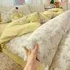 Juego de Cuatro Piezas de Algodón Colorido Estilo Fresco Clase A, Funda de Edredón de Algodón Lavado Espesado, Sábana de Cama Pequeña de Algodón, Funda de Edredón, Faldón de Cama Juego de 4 Piezas