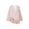Atacado de roupas femininas transfronteiriças 2026 novo estilo de feriado vestido curto estampado com babados, decote V irregular e mangas compridas