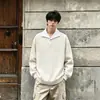 Sudadera con Capucha de Dos Piezas Falsas con Patrón de Espiga de Trigo para Hombre Otoño Cleanfit Patchwork Cuello Solapa Alta Inteligencia Pareja Manga Larga