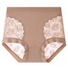 Plus Size Sexy Lace Jacquard Costura Cintura Média Roupa Interior Feminina Levantamento da Barriga Virilha Respirável Calcinhas Confortáveis e Amigas da Pele