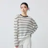 Cardigã de Tricô Momaik Feminino com Blocos de Cor e Listras 2026 Estilo Novo da Primavera Casual Respirável Manga Longa Top 10189