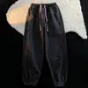 Calça Jeans Masculina com Cintura Elástica Estilo Coreano de Primavera Tendência Japonesa Solta Perna Reta Afunilada na Barra Harem Cropped Casual Tendência