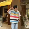 Camiseta de Tricô Sem Mangas Color Block Listrada Estilo Retrô Americano para Homens, Novo Colete de Verão Estilo Coreano