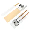 Pronta Entrega Utensílios de Mesa Comerciais Papel Revestido Porta-Hashi Descartável Conjunto de Colheres Quatro em Um para Hotel e Delivery Sacola de Papel Kraft