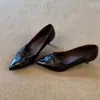Zapatos planos súper suaves de piel de oveja con punta y detalle de lazo para mujer, tacones altos elegantes y versátiles de estilo francés para ir al trabajo
