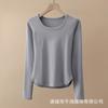 Otoño e Invierno Nuevo Cuello Redondo Ajustado Ropa Interior Térmica Forro Polar Engrosado Camiseta Base Se Puede Usar Fuera del Vientre y Ropa de Otoño de Manga Larga para Mujer