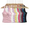 Ropa de Mujer al por Mayor Transfronteriza Estilo Europeo y Americano Verano Nuevo Diseño con Detalle de Nudo, Top sin Mangas Halter con Escote en V Acolchado Ajustado