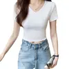 Top Corto de Manga Corta con Escote en V Profundo que Revela las Clavículas, Hombro de Ajuste Regular, Nuevo Estilo Verano 2026, Top Corto de Puro Deseo, Camiseta Ajustada
