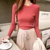 Otoño/Invierno 2026 Nuevo Cuello Redondo Ajustado Ceñido Manga Larga Tejido Básico Top Ropa Interior Suéter Elegante para Mujer Ropa Exterior