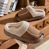 Pantuflas de algodón peludo Boken con suela gruesa para hombre, uso interior en casa en invierno, forradas de felpa para abrigar, aptas para usar al aire libre, antideslizantes y con diseño de punta cerrada