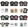 2025 Camiseta Casual Holgada Retro de Manga Corta Unisex Tendencia Americana High Street Estrella del Infierno Infierno Estampado Pesado