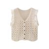 En Stock Otoño Nuevo Estilo Patchwork Ribete de Encaje Ganchillo Hueco Sin Mangas Chaleco de Punto Camiseta Interior para Mujer Venta al por Mayor