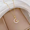 [Aço Titânio] Amor Lunar Cheio de Diamantes Luxo Leve Elegante Deslumbrante Colar Cheio de Diamantes Corrente de Clavícula Versátil para Mulheres Corrente de Aço Titânio