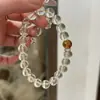 Pulseira de Cristal Amarelo Limão Qiaoen com Contas da Sorte, Cristal Torre Amarelo Rico, Pulseira Atrai-Riqueza para Mulheres, Prata S925, Luxo Leve e Simples