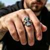 Anillo de calavera de acero de titanio europeo y americano anillo retro de molino de viento de flor cruzada joyería de moda para hombre hip hop SA508
