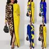 Vestido largo de manga larga para mujer 2024 AliExpress comercio exterior europeo y americano costura ajustada estampado vestido con abertura