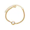 Pulsera de Comercio Exterior Transfronterizo, Joyería Suave, Sencilla y Elegante, Flor Redonda de Pastel de Perlas, Pulsera de Acero Inoxidable Dorado al por Mayor