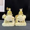 Manjushri y Samantabhadra Bodhisattva Tallados en Marfil 15*10*6cm Escritorio de Oficina Sala de Estar Decoración Artesanías Adornos