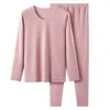 Conjunto de Roupa Íntima Térmica Quente Trama de Primavera para Meia-Idade e Idosos Outono e Inverno Gola Redonda Camada Base Top de Outono Calças de Outono Suéter de Lã de Algodão para Mulher