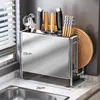 Suporte para facas e prateleira de armazenamento, porta-utensílios de cozinha multifuncional, tábua de corte integrada, suporte magnético para facas, suporte para tábua de corte de bancada para facas de cozinha