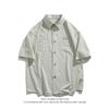 2026 Estilo Japonés Verano Nuevo Camisa de Manga Corta a Rayas Holgada para Hombre con Parches, Talla Grande Moda Casual Camisa al por Mayor