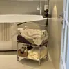 Cesta de ropa sucia usada, cesta de almacenamiento de ropa de doble capa, carrito pequeño, estante de almacenamiento, para uso doméstico, baño e inodoro, cubo de ropa sucia móvil