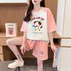 Conjunto Completo Casual de Verão em Cores Contrastantes de Trajes Populares, Costura Fashion, Shorts Estampados Soltos para o Dia a Dia, Conjunto de Duas Peças de Manga Curta