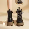 Botas de nieve de felpa para mujer 2026 estilo nuevo de invierno, forradas de forro polar y engrosadas, botines de suela gruesa para mujer, zapatos de algodón, botines Martin para mujer