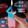 Encendedor creativo a prueba de viento de doble llama depósito de gas transparente metal llama abierta recta regalo publicidad promoción letras moxibustión