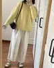 ¡Estilo dulce! Suéter amarillo claro oversized para mujer, cuello redondo, sin botones, corte favorecedor, holgado, hecho de lana suave