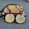 Novo Pingente Sólido Retro da Fortuna com Placa Redonda Banhada a Ouro, Colar Estilo Chinês de Paz e Alegria para Homens e Mulheres