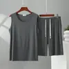 Conjunto de Pijama de Verano para Hombre de Modal, Chaleco y Shorts, Talla Grande, Holgado y Delgado, Se Puede Usar Afuera, Pijama de Dos Piezas