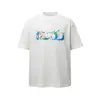 Camiseta de Manga Corta de Algodón Puro con Graffiti de Pintura al Óleo Creativa para Hombre, Verano Casual de Calle de Moda, Top Holgado Streetwear de Cuello Redondo