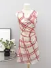 Vestido de Manga Curta Vermelho Xadrez com Babados e Cintura Marcada Estilo Casual Elegante da Zeli, Vestido Elegante de Corte A para o Início da Primavera