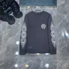 Camiseta de Manga Larga con Cuello Redondo para Hombre Klorin Edición de Alta Gama Estampado de Pezuña de Caballo Bolsillo Pesado Algodón Puro Hilo Doble