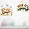 Dibujos animados lindos ramas de tres gatitos mariposa autoadhesivos pegatinas de pared autoadhesivas dormitorio habitación de niños decorativas pegatinas