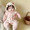 Ropa de otoño para bebés y niños pequeños para niñas, mameluco de una pieza con capucha para primavera y otoño con orejas de conejo, ropa para exteriores, traje para gatear