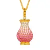 Pingente de Colar Zircônia Gradiente Herança de Corindo Estilo Palácio Artesanal Vermelho Vaso Antigo Tesouro Paz e Alegria Cobre Feminino