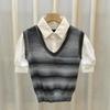 Camisa de Manga Corta Estilo Universitario con Cuello Polo, Falso de Dos Piezas con Costuras de Chaleco, Verano para Mujer, Nicho Chic Único, Top Reductor de Edad
