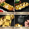 Plato de Condimentos para Olla Caliente Japonesa y Coreana de Acero Inoxidable 304, Plato para Salsa de Barbacoa, Plato Dorado Estilo Coreano, Plato Pequeño con Dos o Tres Compartimentos