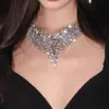 Collar y Pendientes de Borla de Diamante Completo de Alto Gama Súper Brillantes con Temperamento Cadena de Clavícula Exagerada para Vestido de Noche